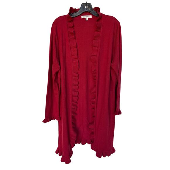 Travelsmith Red Ruffled Open Front Long Cardigan size 2X Lightweight Easy Care - Picture 1 of 9
